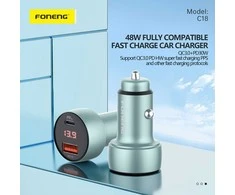 Foneng automobilinis įkroviklis C18 - USB + Type C - PD 48W 3A pilkos spalvos