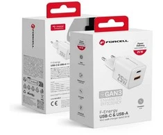 Phone charger Forcell F-Energy Mini GaN III USB C + USB A QC4.0 PD 25W VT-25B baltas 0INT