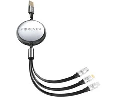 Forever 3in1 kabelis USB - Lightning + 2x USB-C 1,2 m 100W juodos spalvos