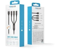 Forever 3in1 kabelis USB - Lightning + USB-C + microUSB 1,2 m 2A juodos spalvos