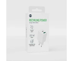 Forever Recycling Forever perdirbtas sieninis įkroviklis USB + USB-C 20W LSR20-AC-00 baltas