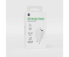 Forever Recycling Forever recycled laidinis įkroviklis USB + USB-C 20W LSR20-AC-00 baltos spalvos