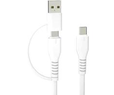 Forever Recycling „Forever“ perdirbamo plastiko laidas 2in1 1,5m 3A USB-C – USB-C + USB-A KR2W1-00 baltas
