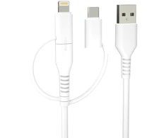 Forever Recycling „Forever“ perdirbto plastiko laidas 3-in-1 1,5 m 2,4 A USB-A – USB-C + microUSB + „Lightning“ KR3W1-00 baltas