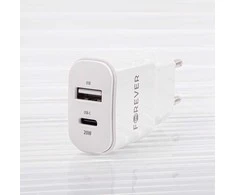 Forever TC-01-20AC PD QC įkroviklis 1x USB-C 1x USB 20W baltos spalvos