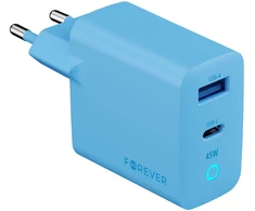 Forever Vibe-TC45AC GaN PD QC įkroviklis 1x USB-C 1x USB 45W dangaus mėlyna