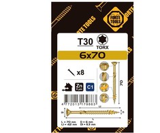 Forte Tools Forte_Tools Medsraigčiai 6 x 70/42 mm, ZN, TX30, 8 vnt.