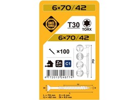 Forte_Tools Medraigčiai FORTE TOOLS, 6×70/42 mm, ZN, TX30, 100 vnt.