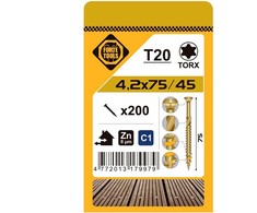 Forte Tools Forte_Tools Terasų medsraigčiai 4,2 x 75 mm, ZN, geltoni, 200 vnt.