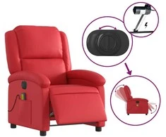 Fotelis Elektrinis atlošiamas masažinis krėslas, raudonas, dirbtinė oda