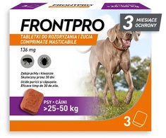 FRP FRONTPRO Tabletės nuo blusų ir erkių šuniui (>25-50 kg) – 3x 136mg