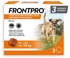 FRP FRONTPRO Tabletės nuo blusų ir erkių šuniui (>4-10 kg) – 3x 28,3mg