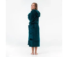 GAUBERT unisex flisinis chalatas su gobtuvu, ilgas, žalsvai mėlynos spalvos S/M