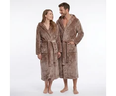 GAUBERT unisex flisinis chalatas su gobtuvu, ilgas, smėlio spalvos S/M