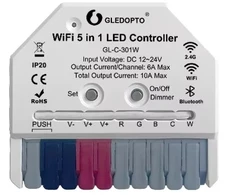 Gledopto LED valdiklis Wi-Fi + RF MINI, 12-24Vdc, 6A/CH, 10A MAX, RGB, RGBW, RGB+CCT, CCT, DIM, PUSH-DIM