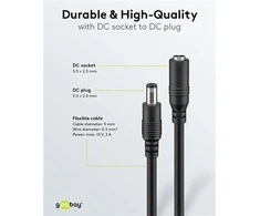 Goobay DC maitinimo kabelio ilgiklis 5m 5.5×2.5mm juodas 2×0.5 mm² max 24VDC 120W