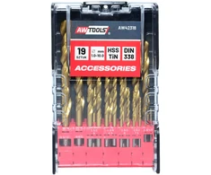 Grąžtas AW-Tools AWTOOLS METALO GRĄŽTŲ RINKINYS TITANO DANGA 19vnt./1-10,0mm/PLAST. DĖŽUTĖ