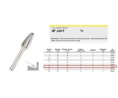 Grąžtas KLINGSPOR FREZ DO METALU HF 100 F FI9,6x19mm TRZPIEŃ 6mm TYP RBF, HIPERBOLICZNY-POŁOKRĄGŁY