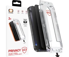 Grūdintas stiklas Tel Protect Dust-Free Easy Fit Privacy Full Glue 6D skirtas Apple iPhone 16 Pro/17 juodas – 2 vnt