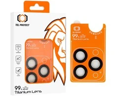 Grūdintas stiklas Tel Protect Titanium Lens 99% AR skirtas Apple iPhone 15 Pro/15 Pro Max juodas (objektyvui 3 vnt)