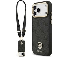 Guess 4G Srtass Logo &amp; Big Strap Metal Mygtukai MagSafe dėklas skirtas Apple iPhone 17 Pro Max juodos spalvos