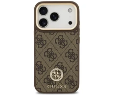 Guess 4G Strass Logo &amp; Big Strap Metal Mygtukai MagSafe dėklas skirtas Apple iPhone 17 Pro Brown