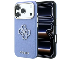 Guess Grained & Big Resin Logo dėklas, skirtas iPhone 18 Pro Max / 17 Pro Max, mėlynas