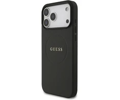 Guess Grained Ring MagSafe dėklas iPhone 17 Pro Max juodos spalvos