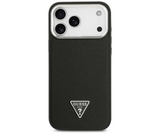 Guess Grained Triangle Logo MagSafe dėklas skirtas Apple iPhone 17 Pro juodos spalvos