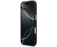 Guess Grained Triangle Logo MagSafe dėklas skirtas Apple iPhone 17 juodos spalvos
