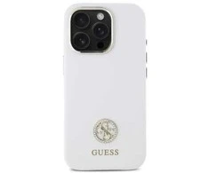 Guess GUHCP16LM4DGPH Apple iPhone 16 Pro 6.3" dėklas telefonui baltos spalvos Silikoninis Logo Strass 4G