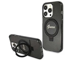 Guess GUHMP14LHRSGSK Apple iPhone 14 Pro 6.1" juodos spalvos dėklas Ring Stand Script Glitter MagSafe