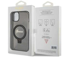 Guess GUHMP14SHRSGSK iPhone 14 / 15 / 13 6.1" juoda/juodos spalvos dėklas Ring Stand Script Glitter MagSafe