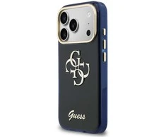 Guess IML 4G Script Metal Logo dėklas skirtas iPhone 17 Pro Mėlyna