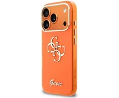 Guess IML 4G Script Metal Logo dėklas skirtas Apple iPhone 17 Pro Oranžinis