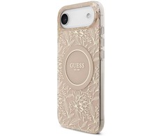 Guess IML Flowers Allover Strap MagSafe dėklas skirtas Apple iPhone Air rožinės spalvos
