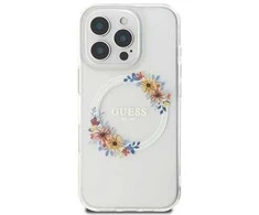 Guess GUHMP16LHFWFCT Apple iPhone 16 Pro 6.3″ transprent kietas dėklas IML Flowers Wreath MagSafe