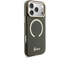 Guess IML Glitter Script Strap MagSafe dėklas skirtas iPhone 17 Pro Max Juodas