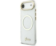 Guess IML Glitter Script Strap MagSafe dėklas skirtas iPhone Air Transparent