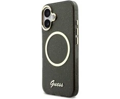 Guess IML Glitter Script Strap MagSafe dėklas skirtas iPhone 17 Juodas