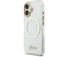 Guess IML Glitter Script Strap MagSafe dėklas skirtas iPhone 17 Transparent