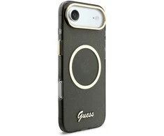 Guess IML Glitter Script Strap MagSafe dėklas skirtas iPhone 17 Juodas