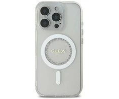 Guess GUHMP16XPFTDTEH Apple iPhone 16 Pro Max 6.9″ baltos spalvos kietas dėklas IML Rhinestones MagSafe