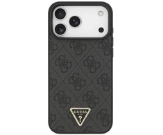 Original dėklas GUESS Leather 4G Triangle Strass MagSafe skirtas Apple iPhone 17 Pro Max juodos spalvos