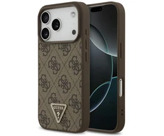 Guess odinis 4G Triangle Strass MagSafe dėklas, skirtas iPhone 18 Pro / 17 Pro, rudas