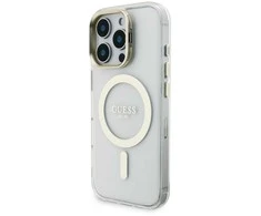 „Guess“ PC/TPU galvanizuoto stovo kameros rėmelis „MagSafe“ dėklas su keičiamais fonais, skirtas „Apple iPhone 16 Pro“
