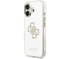 Guess PC/TPU Mirror 4G Glitter Logo MagSafe dėklas skirtas Apple iPhone 17 auksos spalvos
