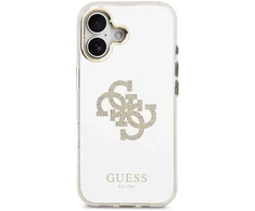 Guess PC/TPU Mirror 4G Glitter Logo MagSafe dėklas skirtas Apple iPhone 17 auksos spalvos