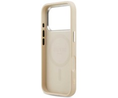 Guess Peony Hot Stamp Script MagSafe dėklas skirtas Apple iPhone 17 Pro rusvai gelsvas