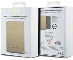 Guess Powerbank indukcinis 5W GUPBM3ALGSGD 3000mAh aukso spalvos MagSafe Metal Script Logo